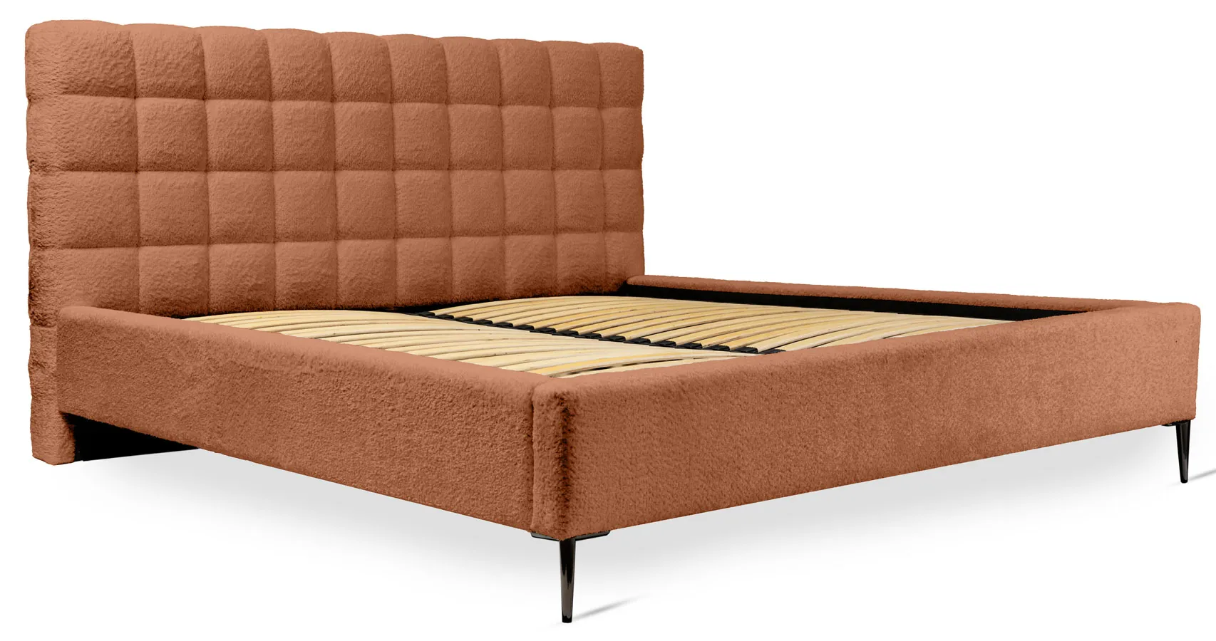 Łóżko dwuosobowe z pikowanym zagłówkiem ceglasty C6-N14