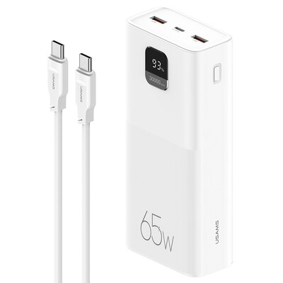 Powerbank USAMS PB68 30000 mAh 65W + Kabel USB-C - USB-C 100W Biały | Bezpłatny transport