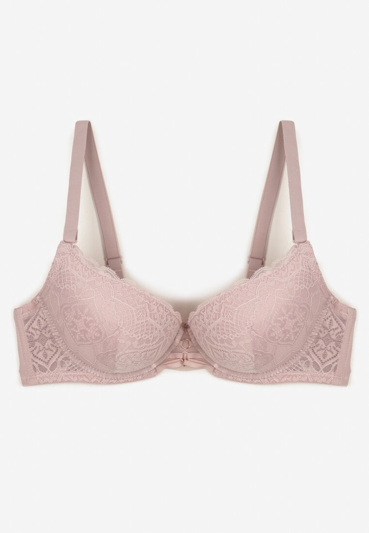 Jasnofioletowy Elegancki Biustonosz z Koronką i Zapięciem na Haftki Mairiel