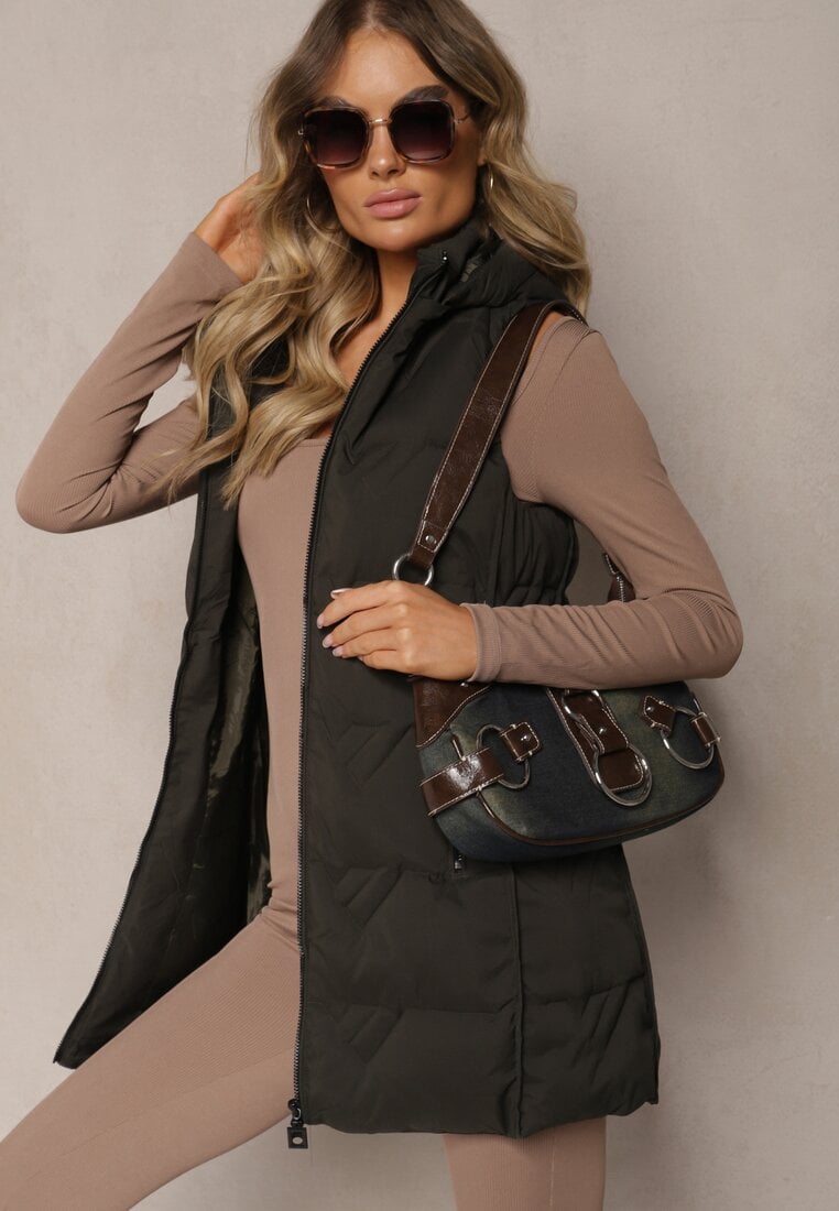 Ciemnozielona Kamizelka Pikowana z Odpinanym Kapturem Mavael