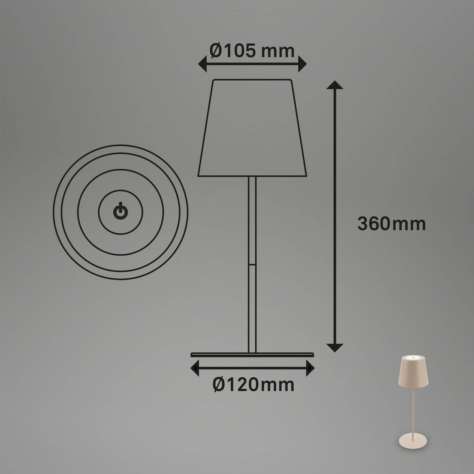 Briloner Lampa stołowa LED 7508011, beżowa, 2 700 K IP44 ściemniacz dotykowy