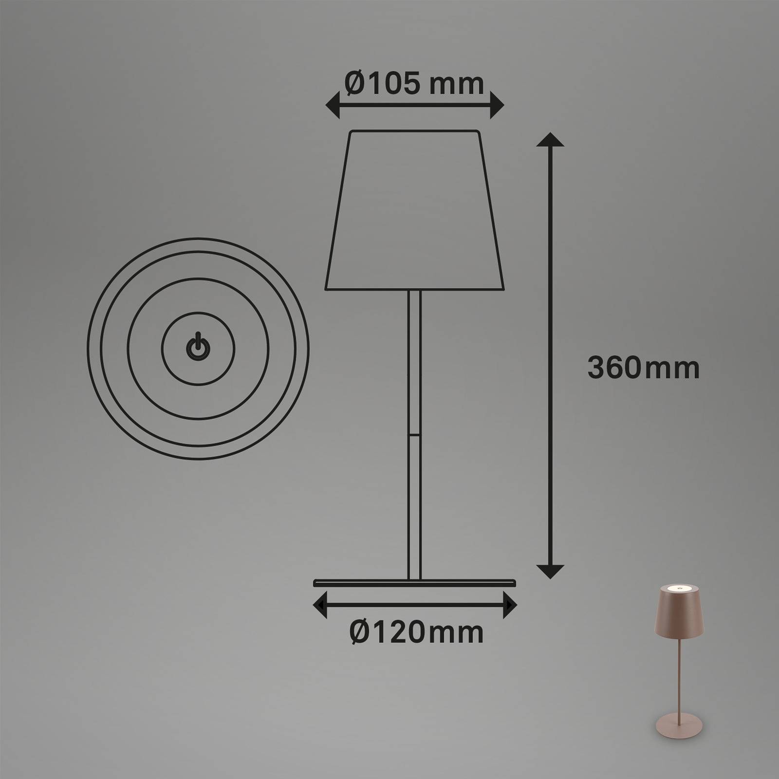 Briloner Lampa stołowa LED 7508012, brązowa, 2 700 K IP44 ściemniacz dotykowy