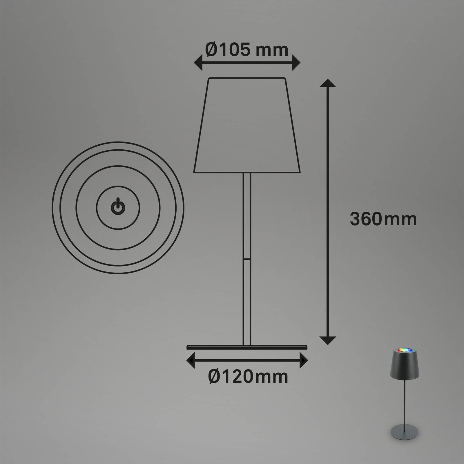 Briloner Lampa stołowa LED 7507015, antracyt RGBW IP44 ściemniacz dotykowy