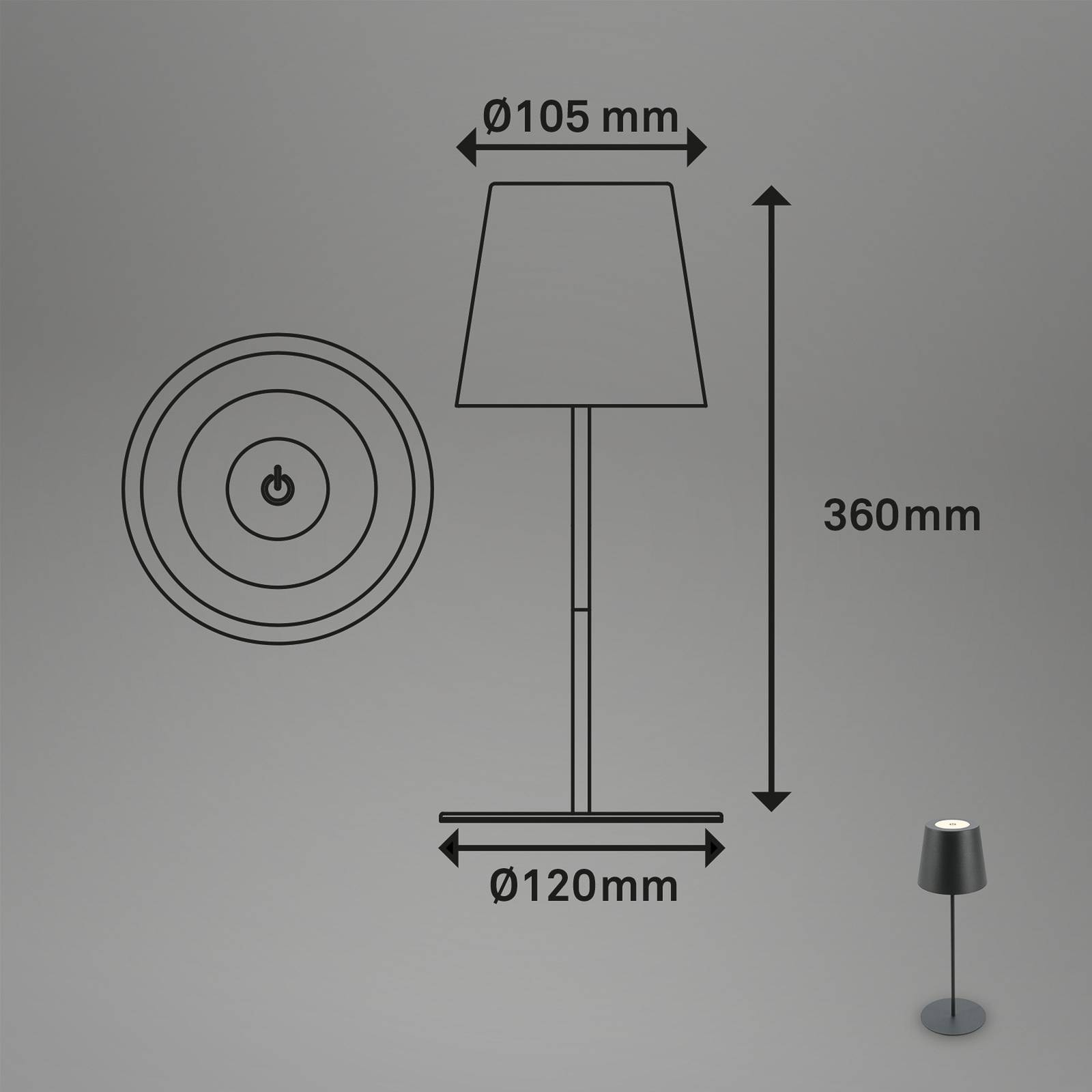 Briloner Lampa stołowa LED 7508015, antracyt 2 700 K IP44 Touchdim