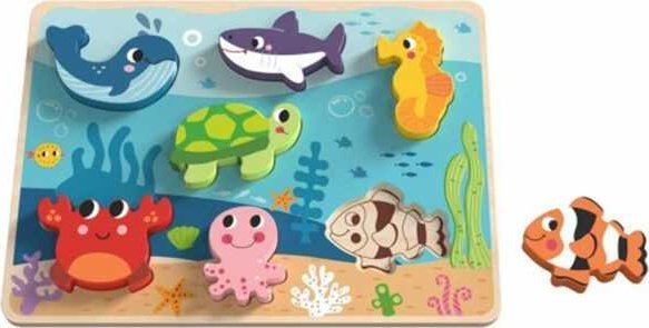 Tooky Toy Drewniane Puzzle Montessori Świat Morza Rybki Żółwik Kształty  Lumarko!