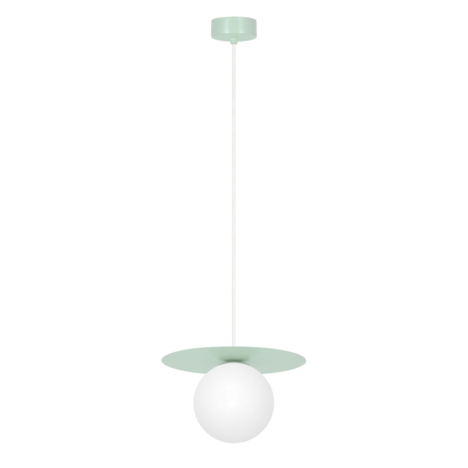 Szałwiowa lampa wisząca z białą kulką ⌀10 cm K-5450 z serii ROBIN