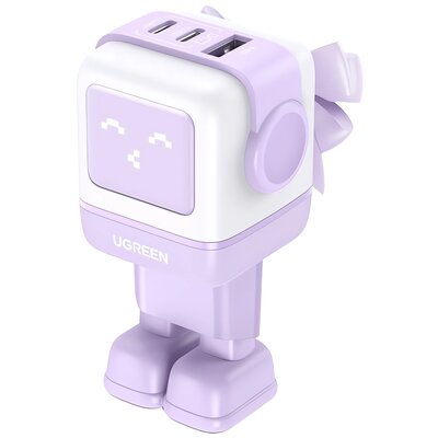 Ładowarka sieciowa Ugreen Nexode RG (Robot GaN), 2x USB + USB-C, 65W (fioletowa)