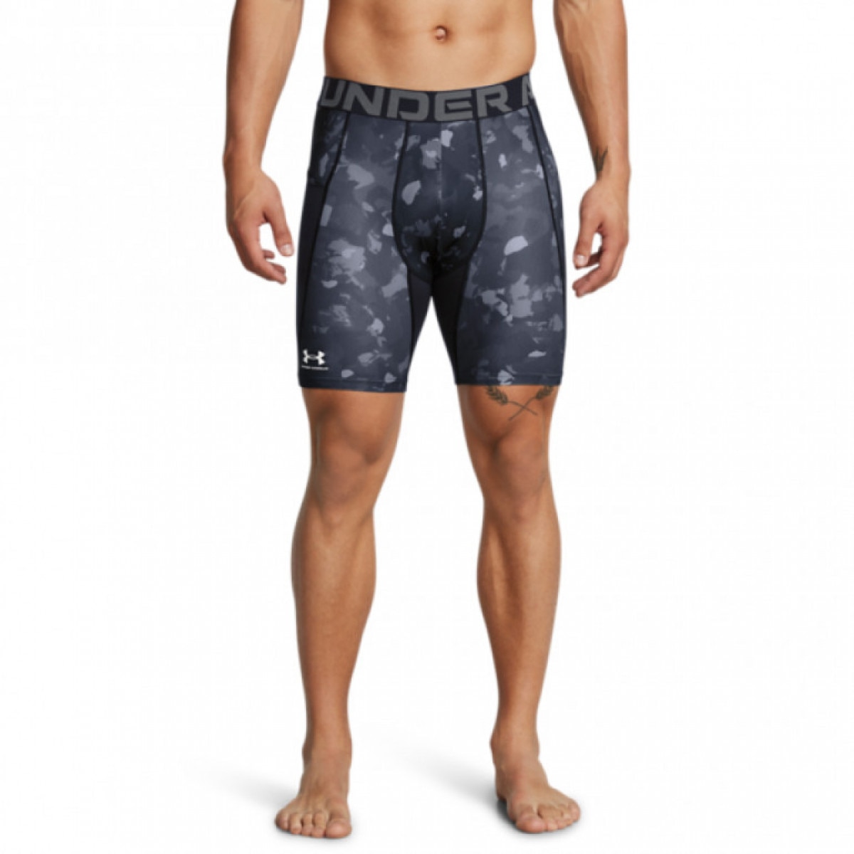 Męskie legginsy krótkie treningowe Under Armour UA Hg Armour Prtd Comp Sts - szare - UNDER ARMOUR
