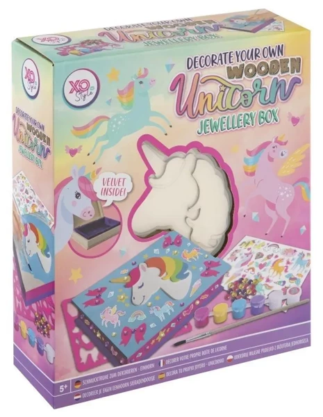 Drewniane pudełko na biżuterię DIY Jednoroże - Icom