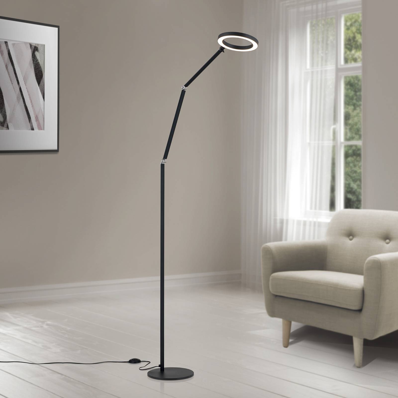 ORION Lampa stojąca LED Ringo, czarna, metal, regulowana, ściemniana