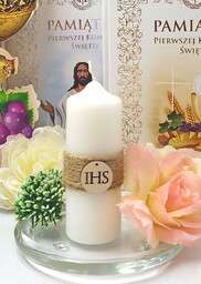 Świeca na stół komunijny IHS drewniane