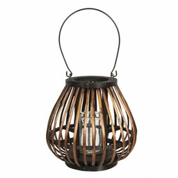 Clayre & Eef Drewniany Lampion Okrągły Brązowy J 6RO0493