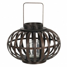 Clayre & Eef Drewniany Lampion Owalny Brązowy A 6RO0497