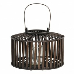 Clayre & Eef Drewniany Lampion Okrągły Brązowy A 6RO0500