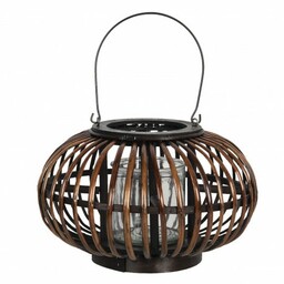 Clayre & Eef Drewniany Lampion Okrągły Brązowy D 6RO0503