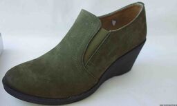 SKÓRZANE czółenko botek koturn 6 cm oliwka 37