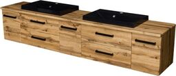 Szafka łazienkowa dąb naturalny 210cm FOKUS NEW LOFT z blatem i dwiema umywalkami