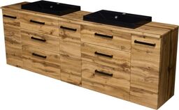 Szafka łazienkowa dąb naturalny 210cm FOKUS NEW LOFT z blatem i dwiema umywalkami