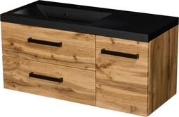 Szafka łazienkowa dąb naturalny 90 cm FOKUS NEW LOFT z umywalką czarną
