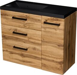 Szafka łazienkowa dąb naturalny 90 cm FOKUS NEW LOFT z umywalką czarną