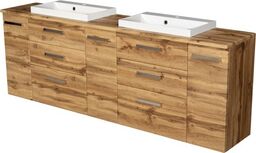 Szafka łazienkowa dąb naturalny 210 cm FOKUS NEW z blatem i dwiema umywalkami