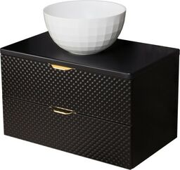 Szafka łazienkowa czarna 80cm GLOW z umywalką BRILO-420 - złote uchwyty