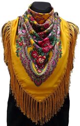 Chusta góralska ludowa apaszka damska folk żółta z różem