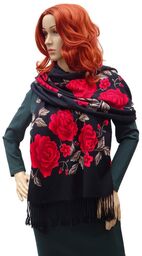 Szalik szal z frędzlami w róże brązowe liście DOR-2B