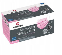 Maseczki ochronne medyczne różowe 50 sztuk maseczki jednorazowe