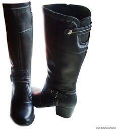 BnW Kozaki skórzane czarne obcas klockowy 5 cm