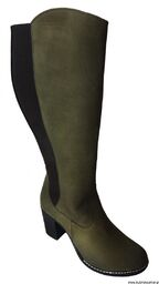 BnW Oliwkowe kozaki ze skóry słupek 7,5 cm