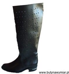 BnW Ażurowe kozaki czarne łydka 47 płaski 3 cm