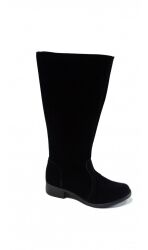 BnW Kozaki zamsz eko czarne na zamek płaski 3,5 cm