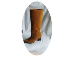 BnW Kozaki zamszowe brązowe na zamek słupek 6,5 cm