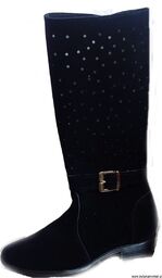 BnW Kozaki ażur eko zamsz na zamek płaski 2,2 cm