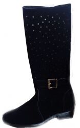 BnW Kozaki ażur ekozamsz czarne zamek płaski 4 cm