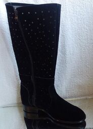 BnW Kozaki ażurowe eko czarne na zamek płaski 4 cm