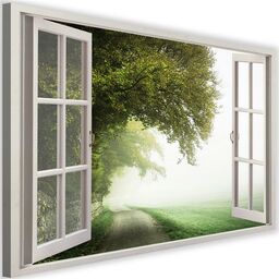 Obraz na płótnie, Widok z okna drzewo mgła 120x80