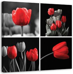 Obraz na płótnie, Zestaw czerwonych tulipanów 40x40