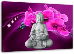 Obraz na płótnie, Budda z diamentami i różową orchideą 120x80