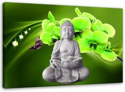Obraz na płótnie, Budda z zieloną orchideą 90x60