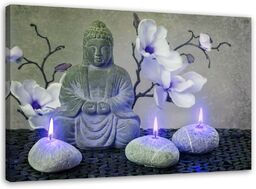 Obraz na płótnie, Budda z orchideami i świeczkami 100x70