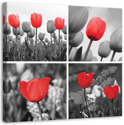 Obraz na płótnie, Czerwone tulipany kwiaty kolaż 30x30
