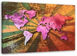 Obraz na płótnie, Różowa mapa świata vintage 100x70
