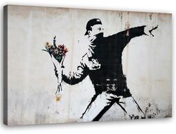 Obraz na płótnie, Banksy Chuligan rzucający bukietem kwiatów 100x70