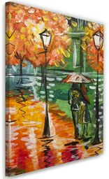 Obraz na płótnie, Deszczowa jesień na drodze z latarniami 40x60