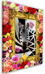 Obraz na płótnie, Zebra i kolorowe róże 80x120