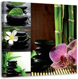 Obraz na płótnie, Kolaż zen - orchidea bambus kamienie 50x50