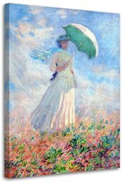 Obraz na płótnie, Kobieta z parasolem obrócona w prawo - C. Monet reprodukcja 40x60