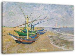 Obraz na płótnie, Łodzie rybackie na plaży w Saintes-Maries-de-la-Mer - V. van Gogh reprodukcja 60x40